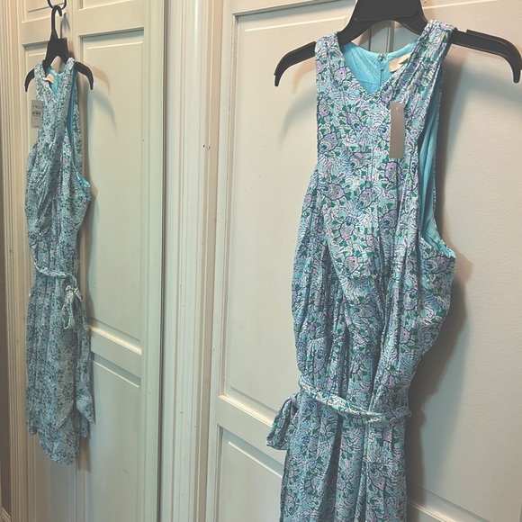 ✨ LOFT ✨ NWT Sleeveless Floral Midi Dress Tie Waist Teal Lined Size 14 $90 - Picture 5 of 12